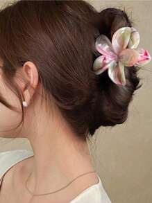 3 pièces Pinces à cheveux fleurs grandes 8 cm/3,15 pouces dégradé rose et vert pour femmes, en plastique léger, mode, élégantes, simples, couleur unie, convenant pour le quotidien, les sorties, les fêtes, les vacances, le chignon, la queue de cheval, le lavage du visage, le maquillage, accessoires vestimentaires, Saint-Valentin