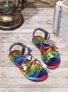 2025 Summer New Set Toe Fashion Cross Strap Flat Round Toe Comfortable Non-Slip Elastic Buckle Butterfly Accessory Children's Beach Sandals - Multicolor - View 9