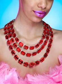 Fashionable Exaggerated Square Crystal Multilayer Necklace - Layered Necklace - View 5