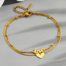 1pc Fashion Versatile Double Layer Heart-Shaped Anklet, Suitable For Women's Daily Wear And Gift - Anklet - View 2