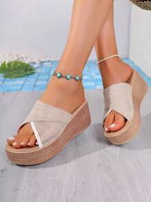 Sandalias de plataforma y cuña con tiras de malla transpirable para mujer, verano 2025