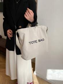 Large Capacity Letter Graphic Canvas Tote Bag, Fashion Handbag For Women Commuting, Simplistic Lightweight Big Capacity Ladies Shoulder Bag, Vintage Style College Student School Messenger Bag, Solid Color Simple Briefcase Large Capacity Work/Study Bag, Stylish New Versatile Women Tote Bag, Literary School Bag For Teens, Book Bag For Women Or Students, Perfect For Books, Shopping, Back To School And More, School Supplies, School Bag, School Handbag, School Tote Bag, School Bookbag, Back To School Bags, Laptop Compartment, Portable, Foldable, Classic Casual, Suitable For Teen Girls Women College Students, Teacher, Perfect For Back To School, First Day Of School, Tote Bags For Women, College Essentials - Beige - View 9