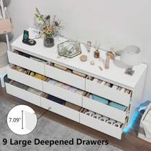 9 Drawer Dresser For Bedroom With Power Outlet And LED Lights, Floating Modern Wide Drawer Chest, Drawer Dresser Organizer For Living Room, Closet And Hallway - Xem 3