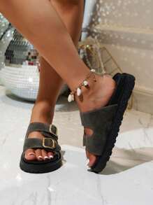 Nuevas sandalias de cuña de talla grande para mujer con suela gruesa, de estilo minimalista y versátil, suaves y cómodas, con un diseño que cubre completamente el pie