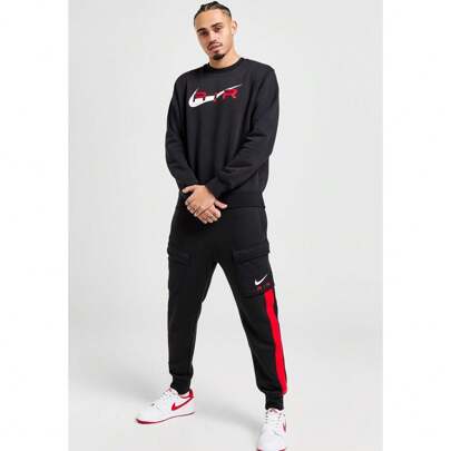  Men's Nike Swoosh Air Tracksuit Black/Red Sweatshirt Jogger Full Tracksuit