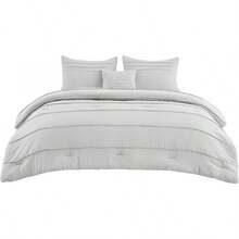 Juego de edredón Queen Bedsure - 4 piezas Juego de cama con pliegues, Ropa de cama bohemia beige para todas las estaciones, 1 edredón suave, 2 fundas de almohada, 1 almohada decorativa - Gris Claro - Ver 8