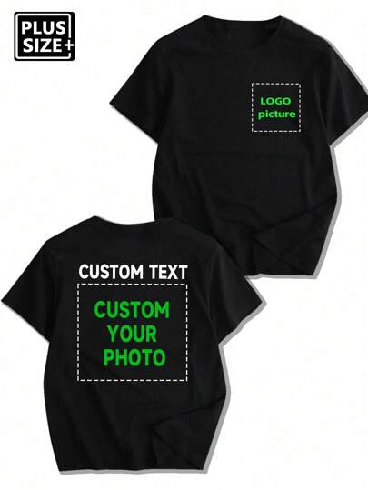 Camiseta personalizada y a medida para hombres de talla grande, ingrese su texto/deseos/texto divertido, cargue una foto de su pareja/mejor amigo/mascota/paisaje, personalice una camiseta negra de manga corta y cuello redondo para primavera y verano, regalo de San Valentín, regalo de aniversario, uniforme de equipo de la empresa, festival de música, regalo para él, camiseta negra de manga corta y cuello redondo para hombres, ornamental para fiestas, elegante, de moda, hipster, sencilla, disfraz fácil, moda modesta, minimalista chic, personalizada casual, única, regalo personalizado ideal para él, familia, novio, amigos, niños