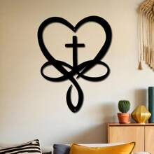 1pc Cross And Heart Shaped Iron Ornament - Suitable For Indoor/Outdoor, Applicable For Living Room, Patio And Balcony, Home Decor, Room Decor, Wall Decor Gifts Birthday Graduation