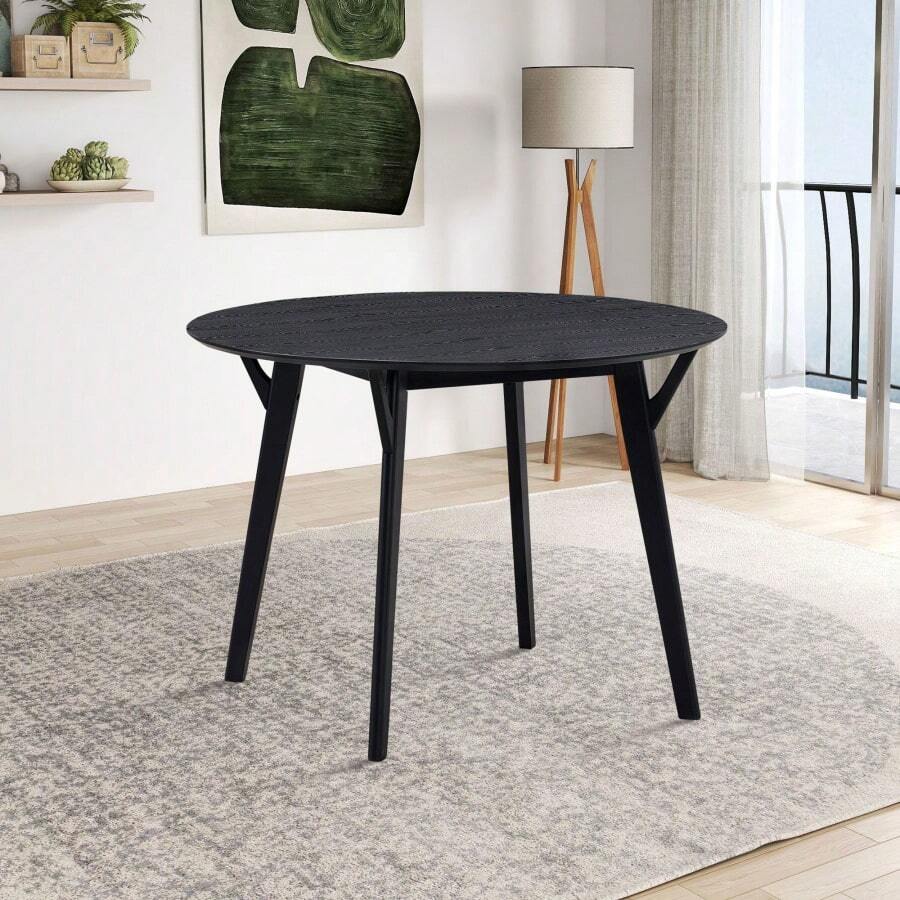 42.01 Inch Saving Place Table Wooden Dining Table For 4 Persons Modern Design Round Kitchen Table For Living Room Apartment Restaurant Black - Black + Solid Wood+MDF+Round as pic - View 1