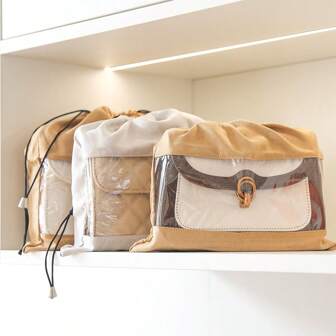 1pc Velvet-Like Drawstring Storage Bag, Dustproof Breathable Closed Luxury Dust Cover Bag, Reusable For Organizing Underwear Closet