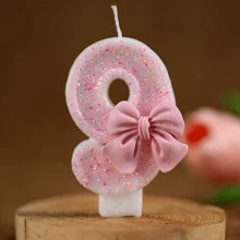 1pc Birthday Candle Number, Cake Decor For Festival Party, Pink Bow Digit Candle Gifts Graduation