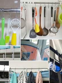 10 个装不锈钢粘合挂钩，学生宿舍便携式无孔挂钩，家庭橱柜门后不锈钢 S 形双挂钩，家庭储物和整理，适用于厨房、卧室、浴室、办公室、书桌 - 彩色 - 查看 6