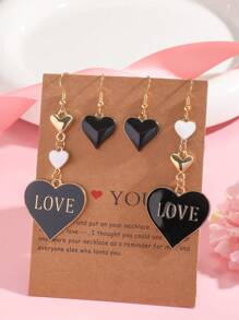 1/2 Pairs Multi-Color Fashion Heart-Shaped Metal LOVE Enamel Pendant Earring Set, Suitable For Women Daily Wear, Valentine's Day Gift,Mom,Mother,Mother's Day,Gift