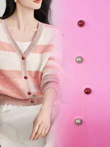 5pcs 1.25cm Round Faux Pearl Color Plastic Buttons With Shank, Luxury Fashion Round Faux Pearl Color Shank Sewing Buttons, Suitable For Decoration On Women's Blouse, Cardigan, Collar And Cuffs