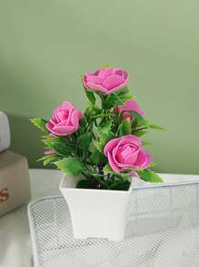 1pc Artificial Rose Simulation Potted Artificial Flower Bonsai, Foam Rose, Artificial Flower, Ornaments, Artificial Flower, Decoration, Festival, Party, Foam Flower Simulation Green Plant Decoration For Home, Hotel, Garden Decor Gifts Birthday Graduation Home Decor Back To School Room Decor School Supplies