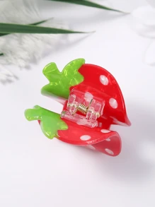 1 件可爱亚克力红色水果草莓小爪发夹，适合日常佩戴和度假，春夏季 - 紅色 - 查看 9