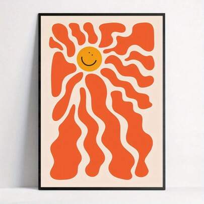 1 件，帆布挂画，带框装饰画，海报，墙壁艺术，复古太阳帆布艺术印刷品 - 多巴胺风格墙壁装饰，适用于客厅、卧室和家庭办公室 - 现代卡通海报