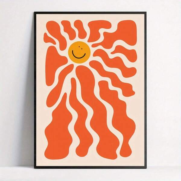 1pc, Canvas Hanging, Framed Decorative Painting, Poster, Wall Art, Vintage Sun Canvas Art Print - Dopamine Style Wall Decor For Living Room, Bedroom And Home Office - Modern Cartoon Poster Gifts Birthday Graduation Coastal Decor Coastal Decor Beach Decor