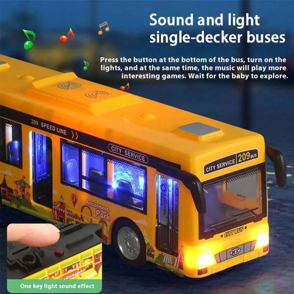 1 Pc Openable Doors Built-In Lighting Music Simulated Bus Toys Interactive Toy Car Collection Educational Toy Boy Girl Birthday Gifts,Back To School