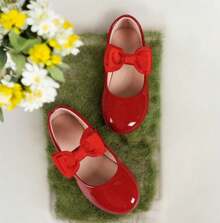 Zapatos Mary Jane de moda y lindos con lazo para niñas pequeñas, cómodos, ligeros, antideslizantes y con suela plana suave para uso en interiores y exteriores, fiestas de primavera - Rojo - Ver 2
