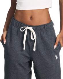 U.S. Polo Assn. Black Wide Leg Sweatpants For Women With Pockets, Premium French Terry Wide Leg Sweats - 炭灰色石南花 - 查看 4
