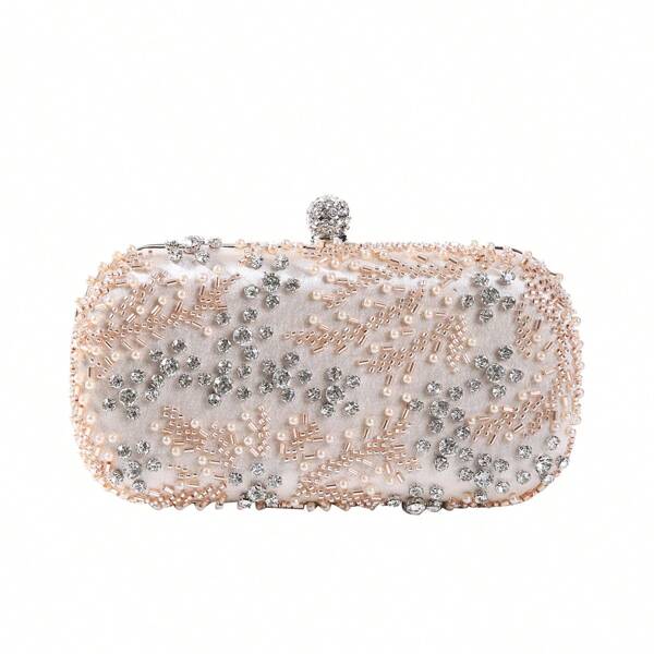 Elegant Beaded & Rhinestone Decor Clutch Bag, Fashion Bridal/Party/Evening Handbag