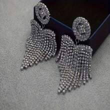 1 Piece Tassel Artificial Rhinestone Pendant Earrings, Luxury Rhinestone Chain Tassel Earrings, Stylish And Elegant Long Earrings, Suitable For Women's Daily Wear, Parties, Gifts And Festive Occasions New Coming Jewelry Collection