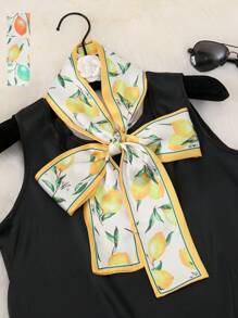 1pc Spring/Autumn Lemon Print Satin Scarf, Ribbon, Neck Wrap And Hair Band - Multicolor - View 11