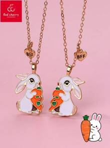 Set de 2 collares con colgante de conejo comiendo una zanahoria en aleación de zinc de colores, adecuado para regalar a amigos - Multicolor - Ver 1