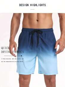 Gradient Color Quick Dry Beach Men Shorts For Men - Stretchy, Men's Two Layers Board Men's Swim Trunk Shorts With Pockets Breathable, And Perfect For Summer Outdoor Activities / Sports / Gym