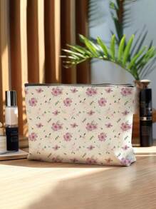 全印花便捷化妆包，带有清新花卉图案，轻巧无味的涤纶旅行洗衣袋