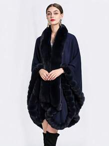 1pc Women Faux Fur Trimmed Windproof Warm Shawl Cloak, Fashion Elegant Plus Size Poncho For Daily, Air-Conditioned, Party And Holiday Wear For Dress - Multicolor Four Seasons Shawl - View 4