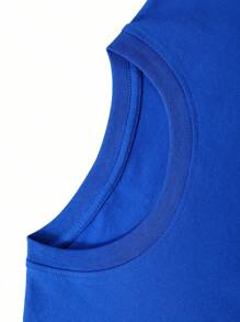 (220g Pure Cotton T-Shirt) Men's Summer Round Neck Short Sleeved Casual Pure Cotton Print JESUS LOVES YOU - 藍色 - 查看 3