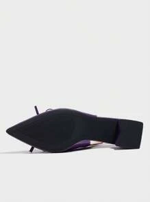 Women's Bowknot Accent Solid Color Pointed Toe Closed Back High Heel Shoes, Fashion & Comfortable Slip-On Pumps, Elegant For Daily Commute, Party, Wedding, Formal Occasion, Suitable For Autumn/Winter, Purple