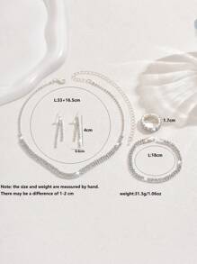 5 件优雅水钻首饰套装 - 项链、耳环、手链、戒指，全部铺镶，适合作为女朋友/妻子的节日/结婚礼物 - 5PCS 套裝-銀色 - 查看 3