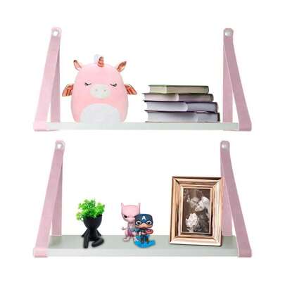 kit 2 prateleiras decorativa de parede com alça tonalidade rosa