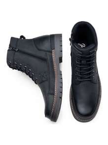 VOSTEY SHOESMORE Men's Chukka Boots Casual Motorcycle Boots Zipper Combat Botas Para Hombre Fashion Boots For Men - AMY8117-黑色 - 查看 6