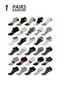 1/5/10/20 Đôi Tất Ngắn In Chữ Sọc Khối Màu Cho Nam, Tất Thể Thao Thường Ngày Thoáng Khí Chống Mùi Cho Học Sinh/Người Lớn, Giao Màu Ngẫu Nhiên - Nhiều màu - Xem 14
