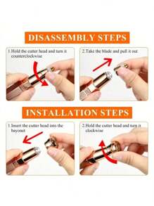 New Eyebrow Pencil 1pc/2pcs Rechargeable 2-In-1 Eyebrow Razor And Hair Shaver With LED Light - Painlessly Remove Peach Fuzz, Facial Hair, Eyebrows, Lips - Rose Gold - View 4