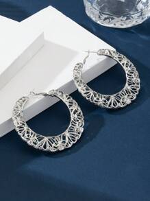 1 Pair Fashionable Geometric Enamel Earrings, Versatile - Silver - View 5