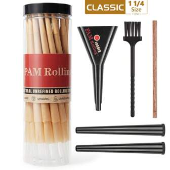 100pcs 1 1/4 Size Pre-Rolled Papers With Filter Tips, 84mm Pre Rolling Cones With Filling Device, Two Cones Holder, Cone Loader, Cleaning Brush, Slow Burning, Tobacco Accessories, Holiday Gift For Friends And Family