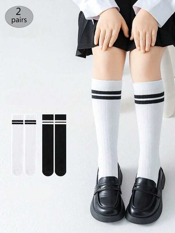 2 Pairs Kid's Thick White Knee High Socks, Student Style Tall Socks For Boys And Girls, Autumn/Winter