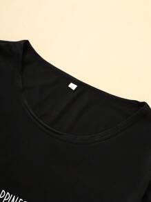 2pcs/Set Pajamas Printed Black Short Sleeve Top And Shorts Sleepwear Set For Women,Two Pieces Set - Black - View 3