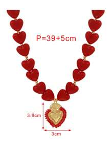 1 pieza Collar con colgante de perla de resina de estilo elegante y lujoso Y2K, con cuentas de cobre en forma de corazón, color rojo, regalo de joyería para hermanas, parejas, adecuado para el Día de San Valentín, citas, fiestas, bodas, vacaciones, Navidad, usar joyería roja - collar - View 9
