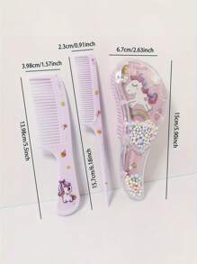 3pcs/2pcs Cartoon Hair Comb Set - Wet And Dry Combing And Styling Brush For All Hair Types, Durable ABS Plastic Handle, Perfect Gift Choice(Purple Unicorn Comb Pattern Random)