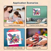 成人钻石画套装，蜂鸟 5D 钻石艺术套装，适合初学者 DIY 不对称形状明亮钻石点水晶工艺套件，适用于家居墙壁装饰、节日礼物、朋友，30x30cm - 彩色 - 查看 11