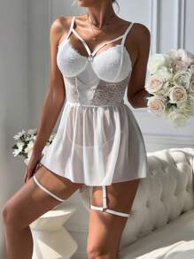 Conjunto de pijama de renda e lingerie sexy para mulheres, vestidos de boneca