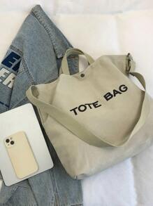 Large Capacity Letter Graphic Canvas Tote Bag, Fashion Handbag For Women Commuting, Simplistic Lightweight Big Capacity Ladies Shoulder Bag, Vintage Style College Student School Messenger Bag, Solid Color Simple Briefcase Large Capacity Work/Study Bag, Stylish New Versatile Women Tote Bag, Literary School Bag For Teens, Book Bag For Women Or Students, Perfect For Books, Shopping, Back To School And More, School Supplies, School Bag, School Handbag, School Tote Bag, School Bookbag, Back To School Bags, Laptop Compartment, Portable, Foldable, Classic Casual, Suitable For Teen Girls Women College Students, Teacher, Perfect For Back To School, First Day Of School, Tote Bags For Women, College Essentials - Beige - View 10