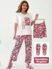 Pimavera y Verano Conjuntos de Descanso para Mujeres Ropa de Dormir para Mujeres, Pijama con estampado de dibujos animados, Incluye una camiseta de manga corta, un pantalón corto - Multicolor - Ver 1