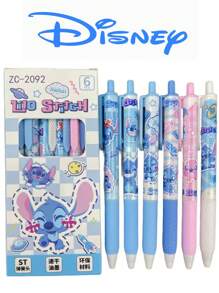 Takara Tomy 6pcs Lilo Stitch Gel Pens For Writing Cute 0.5mm Black Ink Press Neutral Pen Office School Supplies Party Gift Boxed